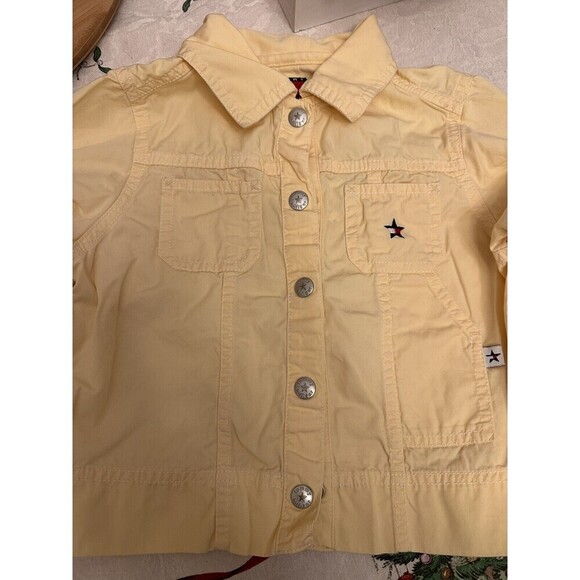 VINTAGE Tommy Hilfiger Button Jacket Pale Yellow Star Banner Logo Youth Size 5/6 - Picture 4 of 6